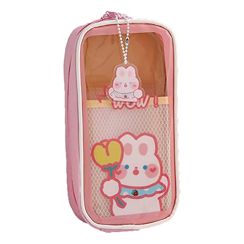 Jauarta Cute Pencil Case, Kawaii Federmäppchen, Durchsichtiges großes Federmäppchen, niedlicher Bär, Hase, ästhetisch, großes Fassungsvermögen für Mädchen von Jauarta