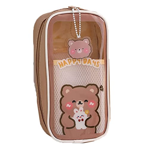 Jauarta Cute Pencil Case, Kawaii Federmäppchen, Durchsichtiges großes Federmäppchen, niedlicher Bär, Hase, ästhetisch, großes Fassungsvermögen für Mädchen von Jauarta