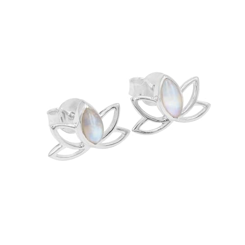 925 Sterling Silber Mondstein Ohrringe | Trendige Lotusblüte Ohrringe für Damen & Mädchen, Regenbogen Mondstein Ohrstecker Ohrstecker, Edelstein Sterling Silber, Mondstein, Edelstein-Sterlingsilber, von Jay Jools