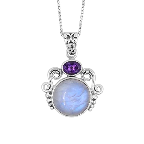 Jay Jools Mondstein Anhänger Massiv Silber Halsketten Amethyst Anhänger Halsketten Statement Halsketten Damen Halsketten Geschenk für Sie Sterling Silber Mondstein, Sterling-Silber, Mondstein von Jay Jools