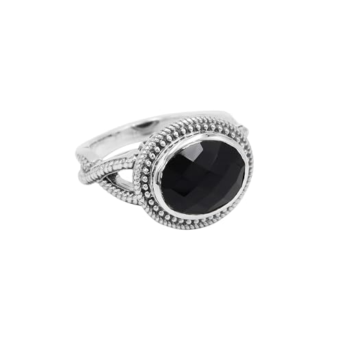 Jay Jools Schwarzer Onyx-Ring für Damen, 925er Sterlingsilber, Vintage-Stil, 10 x 12 mm, schwarzer ovaler Edelstein-Statement-Ring (58(18.50)) von Jay Jools