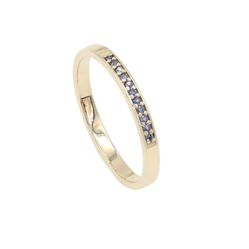 Jay Jools Stapelbarer Ring aus 9-karätigem Gelbgold | Blauer Saphir-Halb-Eternity-Bandring für Damen und Mädchen, US 8 von Jay Jools