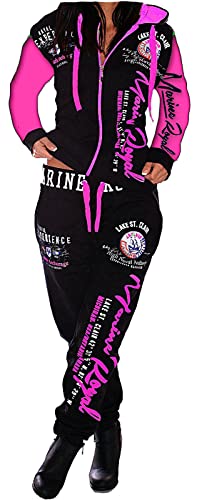 Jaylvis Damen Jogginganzug Training Sportanzug 2tlg Set Fitness ARMS A.2254 (56, Schwarz-Pink) von Jaylvis