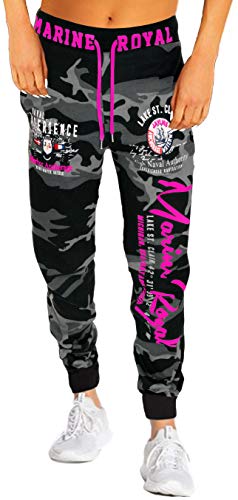 Jaylvis Damen Jogginghose Sporthose Hose Training Fitness Camouflage Sweatpants Marine Royal H.512 (50, Camouflage/Dunkel-pink) von Jaylvis