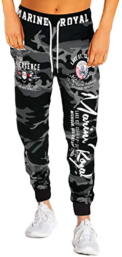 Jaylvis Damen Jogginghose Sporthose Hose Training Fitness Sweatpants Marine Royal H.512 (36, Camouflage/Dunkel-Weiß) von Jaylvis