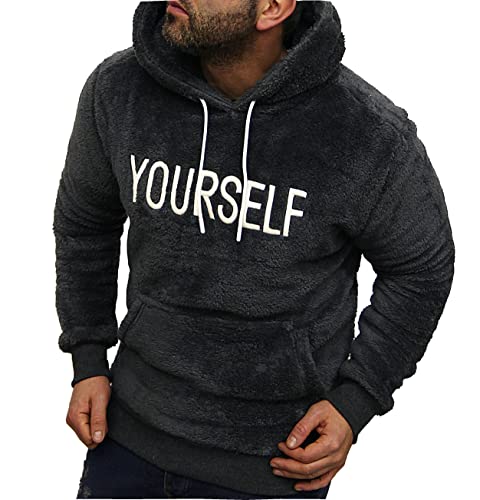 Jaylvis Herren Kapuzenpullover Teddy Fleece Hoodie Pullover Plüsch Sweatshirt (131) (XXL (fällt aus: XL), Anthrazit) von Jaylvis