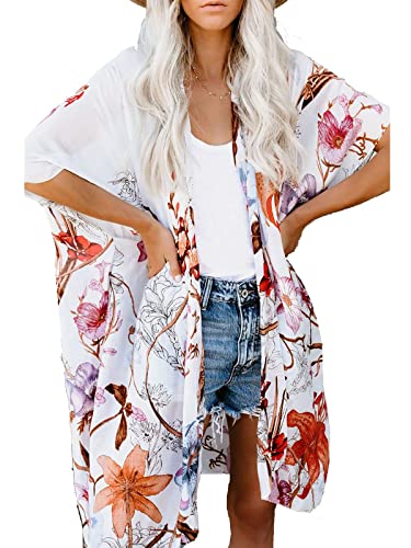 JayscreateEU Damen Kimono Cardigan Sommer Cover up Bikini Bluse Boho StrandCardigan Fledermausärmel Chiffon Strickjacke Strandkleidung. von JayscreateEU