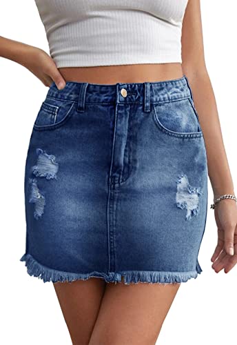 JayscreateEU Damen Sommerrock Jeansrock Enger Rock Minirock mit Tasche Hüftrock A-Linie Rock mit Taschensaum Rock mit Fransen,Blau,M von JayscreateEU