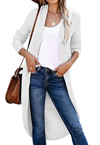 JayscreateEU Strickjacke Herbst Winter Damen Grobstrick Strickmantel strickcardigan Lange Damen Herbst Winter Casual Open Front Sweater Offen Pulllover High Stretchy Grobstrickjacke Lange Ärmel,Weiß,S von JayscreateEU