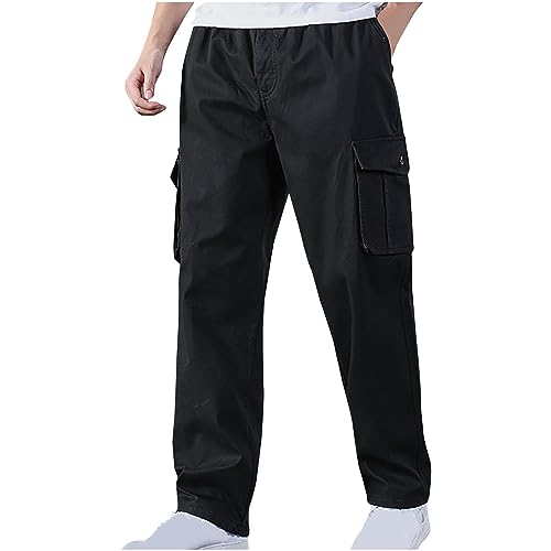 Jayyouu Arbeitshose für Herren Winter warm verdickt Plüschhose modisch einfarbig Übergröße gerades Bein mehrere Taschen Outdoor-Sport Cargohose von Jayyouu