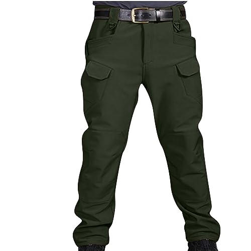 Jayyouu Herren-Cargohose Taktische Wander-Arbeitshose Knopf- und Reißverschluss lässig einfarbig mit Mehreren Taschen Winter Outdoor-Sport warm verdickt Jogginghose Kampfhose von Jayyouu