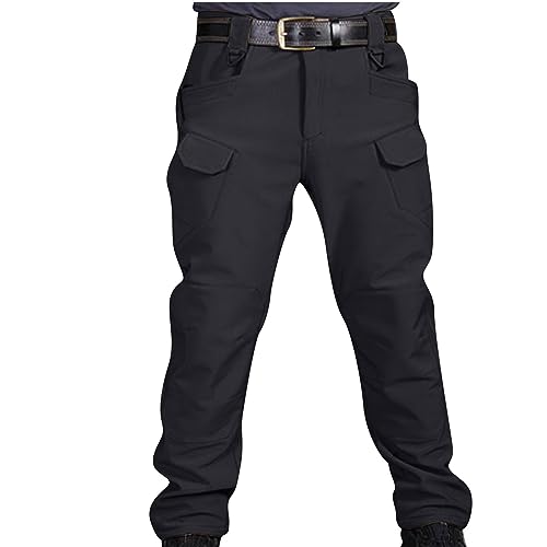 Jayyouu Herren-Cargohose Taktische Wander-Arbeitshose Knopf- und Reißverschluss lässig einfarbig mit Mehreren Taschen Winter Outdoor-Sport warm verdickt Jogginghose Kampfhose von Jayyouu