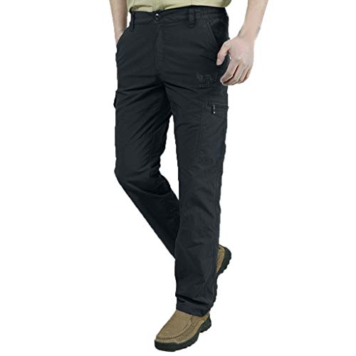 Jayyouu Herren-Cargohose modisch lässig einfarbig Slim-Fit Knopf Reißverschluss mehrere Taschen gerades Bein Hose Outdoor-Kampf Arbeitshose für Herren Sport-Wanderhose von Jayyouu