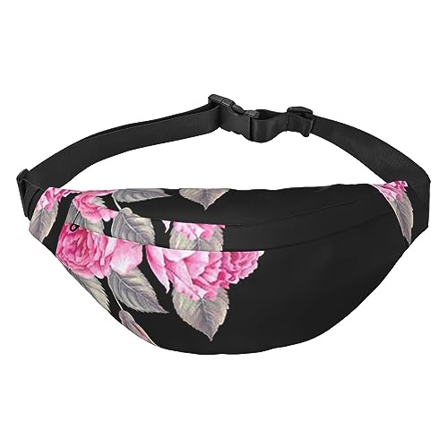 Modische Hüfttasche mit 3 Reißverschlusstaschen, große Bauchtasche für Damen und Herren, verstellbare Umhängetasche, Reisetasche, rosa Blumen, zum Laufen, Wandern, Outdoor-Aktivitäten, Rosa Blumen, von Jcakes