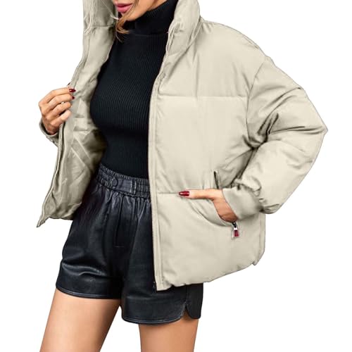 Jdamsixygs Leichte Winterjacke für Damen. Kurzer, verstaubarer, gesteppter Daunenjackenmantel mit Reißverschluss Damen Weste Sommer (Beige, XL) von Jdamsixygs