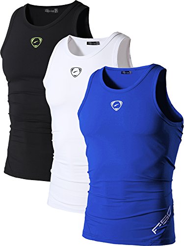 jeansian Herren Sportswear 3 Packs Sports Compression Tank Tops Vests Shirt LSL3306 PackB S von jeansian