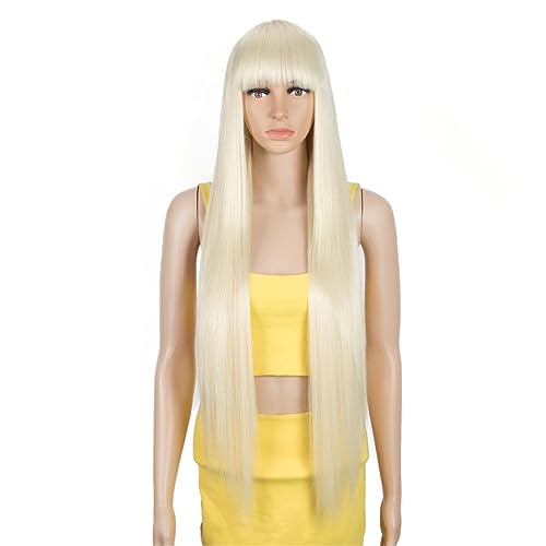 Cosplay Synthetische Perücke Mit Pony Lange Gerade Perücke Ombre Blonde Farbige Perücke Für Frauen Perücke Für Schwarze Frauen Synthetische Perücke von Jegsnoe