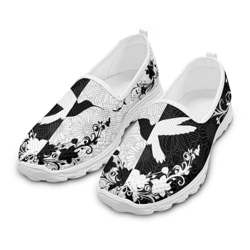 Jeiento Bohemian-Blumenschuhe für Damen, Tiermuster, Wanderschuhe, Netzstoff, atmungsaktiv, Tennis, Freizeit, Reisen, Workout-Schuh, Schwarz-weißer Vogel, Bohemian-Blume, 40 EU Jeiento Bohemian-Blumenschuhe für Damen, Tiermuster, Wanderschuhe, Netzstoff, atmungsaktiv, Tennis, Freizeit, Reisen, Workout-Schuh, Schwarz-weißer Vogel, Bohemian-Blume, 40 EU von Jeiento