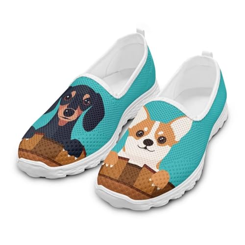 Jeiento Schuhe mit Hundemuster für Damen, Slipper, flache Halbschuhe, Wanderschuhe, atmungsaktiv, flexibel, Tennis, Lauf-Sneaker, Cartoon Corgi und Dackel Hunde, 39 EU Jeiento Schuhe mit Hundemuster für Damen, Slipper, flache Halbschuhe, Wanderschuhe, atmungsaktiv, flexibel, Tennis, Lauf-Sneaker, Cartoon Corgi und Dackel Hunde, 39 EU von Jeiento