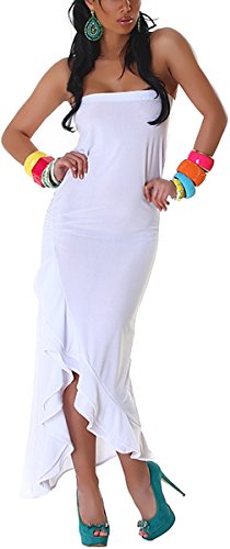 Jela London Bandeau Kleid Wickel Optik Tanzkleid Maxi Latin Salsa Volant Stretch, Weiß von Jela London