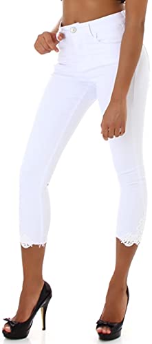 Jela London Damen High Waist Capri Jeans 7/8 Stretch Spitze, Weiß 32-34 von Jela London