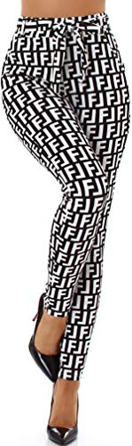 Jela London Damen Paperpag Stretchhose High-Waist Ketten-Musterung, Schwarz-Weiß Muster 36-38 (S/M) von Jela London