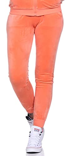 Jela London Damen Nicki Jogging Hose Freizeit Haushose Samt Velour Homewear, Hellorange Apricot 36 38 (M) von Jela London