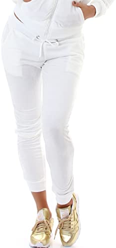 Jela London Damen Nicki Jogging Hose Freizeit Haushose Samt Velour Homewear, Weiß 34 36 (S) von Jela London