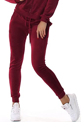 Jela London Damen Nicki Jogging Hose Freizeit Haushose Samt Velour Homewear, Weinrot Bordeaux 36 38 (M) von Jela London