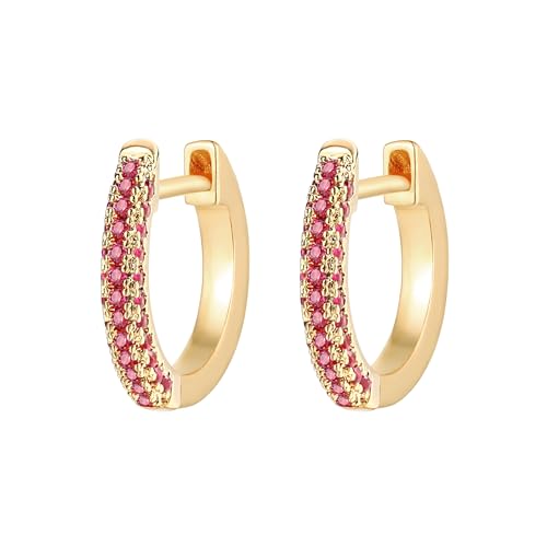 Jenosy Ohrringe Damen Gold Ohrringe Damen mit Rot Zirkonia Zarte Rot Ohrringe Creolen Modische Leichte Knorpel Huggie Hypoallergene Ohrringe 18K Vergoldet Modeschmuck für Frauen und Mädchen von Jenosy