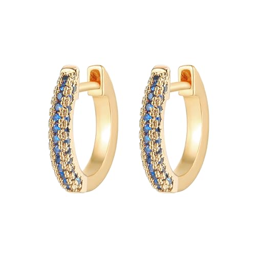 Jenosy Ohrringe Damen Gold Ohrringe Damen mit Blau Zirkonia Zarte Blau Ohrringe Creolen Modische Leichte Knorpel Huggie Hypoallergene Ohrringe 18K Vergoldet Modeschmuck für Frauen und Mädchen von Jenosy