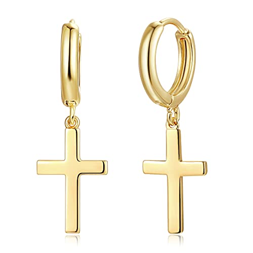 Jenosy Ohrringe Damen Kreuz Ohrringe Hängend Zarte Kreuz Ohrringe Gold Modische Creolen mit Kreuz Anhänger Hypoallergene Ohrringe Vergoldet Damen Modeschmuck für Frauen und Mädchen von Jenosy