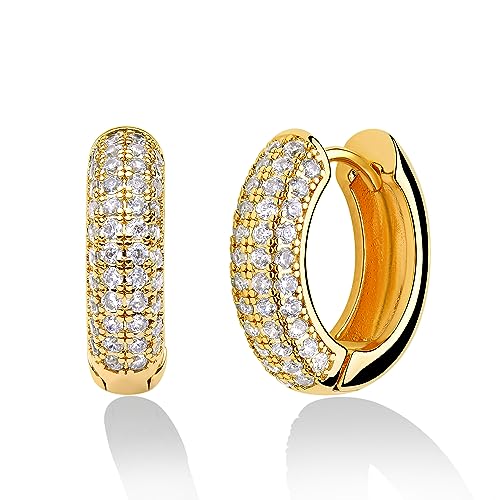 Jenosy Ohrringe Damen Gold Ohrringe Damen mit Zirkonia Zarte Gold Ohrringe Creolen Modische Leichte Knorpel Huggie Hypoallergene Ohrringe 18K Vergoldet Damen Modeschmuck für Frauen und Mädchen von Jenosy