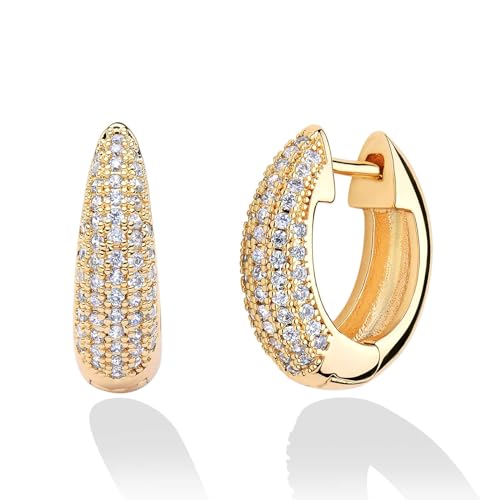 Jenosy Ohrringe Damen Gold Waterdrop Ohrringe Zarte Gold Ohrringe Creolen mit Zirkonia Modische Leichte Knorpel Huggie Hypoallergene Ohrringe 18K Vergoldet Modeschmuck für Frauen und Mädchen von Jenosy