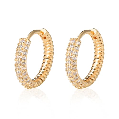 Jenosy Ohrringe Damen Gold Ohrringe Damen mit Zirkonia Zarte Gold Ohrringe Creolen Modische Leichte Knorpel Huggie Hypoallergene Ohrringe 18K Vergoldet Damen Modeschmuck für Frauen und Mädchen von Jenosy