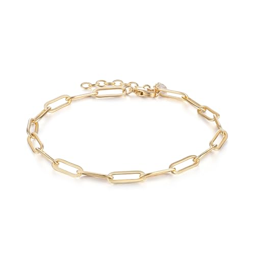 Jenosy 14K Vergoldet Armband Damen Gold Schließe Büroklammer Kette ArmbänderVerstellbar Anhänger Armband für Frauen Mädchen Schmuck von Jenosy