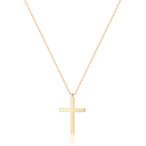 Jenosy Kette Damen Gold Kreuz Kette Gold Damen Personalisierte Kette mit Kreuz Zarte Groß Halskette mit Kreuz Anhänger Hypoallergene 18K Vergoldete Kette Modeschmuck für Frauen und Mädchen von Jenosy