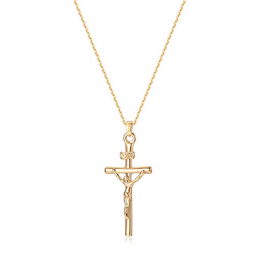 Jenosy Kette Damen Gold Jesus Kreuz Kette Gold Personalisierte Kette mit Kreuz Zarte Halskette mit Kreuz Anhänger Damen Hypoallergene 18K Vergoldete Kette Modeschmuck für Frauen und Mädchen von Jenosy