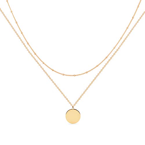 Jenosy Kette Layered Damen Platten Kette Gold Personalisierte Kette Plättchen Damen Zarte Halskette mit Plättchen Anhänger Hypoallergene 18K Vergoldete Kette Modeschmuck für Frauen und Mädchen von Jenosy