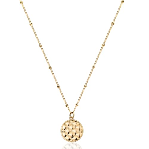 Jenosy Kette Damen Rond Münzkreis Kette Gold Personalisierte Damen Zarte Halskette mit Regelmäßiges Muster Anhänger Hypoallergene 18K Vergoldete Kette Modeschmuck für Frauen und Mädchen von Jenosy