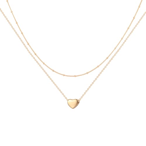 Jenosy Kette Layered Damen Kette Herz Gold Personalisierte Herz Kette Damen Zarte Halskette mit Herzanhänger Damen Hypoallergene 18K Vergoldete Kette Damen Modeschmuck für Frauen und Mädchen von Jenosy