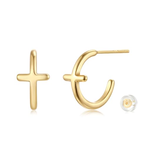 Jenosy Ohrringe Gold Damen Kreuz Ohrringe Zarte Gold Kreuz Ohrstecker für Damen Knorpel Huggie Ohrstecker für Mädchen Hypoallergene Ohrringe 18K Vergoldet Modeschmuck für Frauen und Mädchen von Jenosy