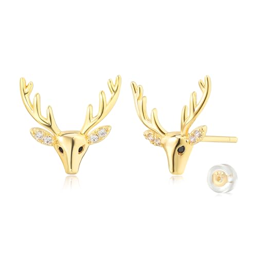 Jenosy Ohrringe Gold Damen Ohrringe Hirsch Geweih Zarte Hirsch Geweih Ohrstecker für Damen Knorpel Huggie Ohrstecker für Mädchen Hypoallergene Ohrringe Vergoldet Modeschmuck für Frauen Mädchen von Jenosy