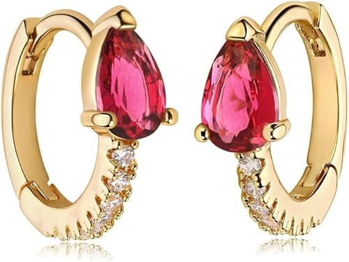 Jenosy 18K Vergoldet Ohrringe Damen Huggie Hoops Rosa Rot Kristall Ohrringe CZ Türkis Ohrringe Creolen Handmake Hypoallergenes Schmuck von Jenosy