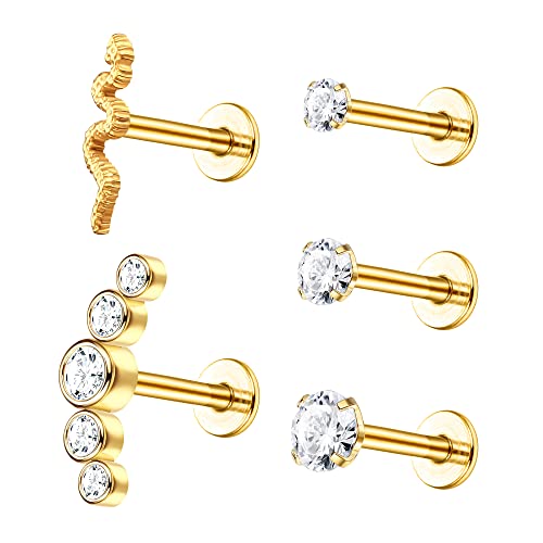 JeryWe 16G G23 Titanium Knorpel Tragus Ohrringe für Damen Männer Chirurgenstahl Tragus Piercing Vorwärts Lippenpiercing Labret Stecker Cz Schlange Lippenringe Cartilage Ohrstecker Hypoallergen2 von JeryWe