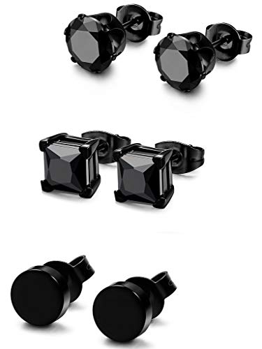 JeryWe 3 paar Schwarzer Ohrstecker Set für Herren Damen Runde Zirkonia edelstahl ohrstecker （3mm） von JeryWe