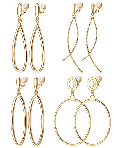 JeryWe 4 Paare Clip Ohrringe Damen Frauen Gold Twist Klobig Geometrisch Rund Huggie Hoop Nicht Stechende Ohne Ohrlöcher Chunky Ohrclips Creolen（Stil3） von JeryWe