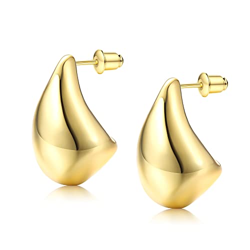 JeryWe Creolen Ohrringe für Damen Mädchen 18K vergoldete klobige Goldcreolen Ohrringe 925 Silber Ohrringe Stecker leicht Hohle Tropfenohrringe Hypoallergen Creolen Ohrringe Modeschmuck STYLE G von JeryWe