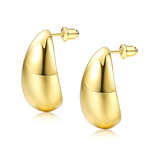 JeryWe Creolen Ohrringe für Damen Mädchen 18K vergoldete klobige Goldcreolen Ohrringe 925 Silber Ohrringe Stecker leicht Hohle Tropfenohrringe Hypoallergen Creolen Ohrringe Modeschmuck STYLE H von JeryWe