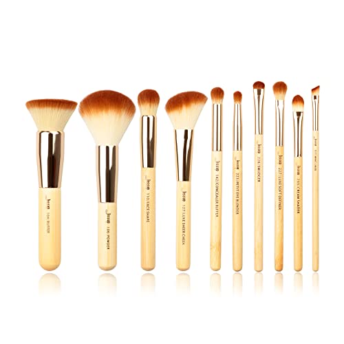 Jessup Pinselset Bambus Make Up Pinsel 10 Stück Makeup Brushes Gesichtpinsel Augenpinsel Foundation Puder Lidschatten Highlighter Concealer Blush Contour Eyeliner Synthetisches Haar T136 von Jessup